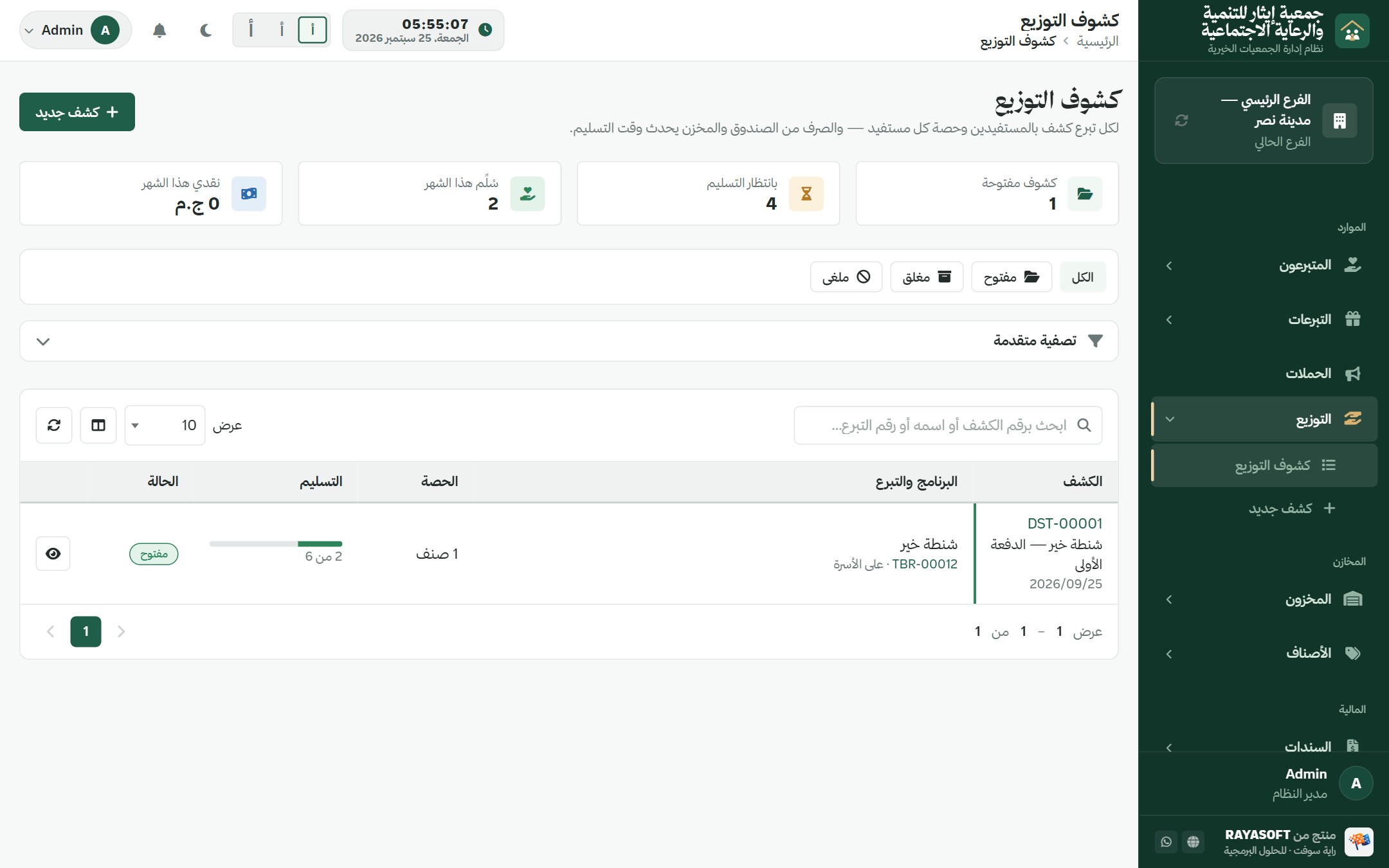 كشوف التوزيع في إيثار